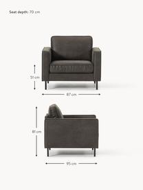 Fauteuil Hunter van gerecycled leer, Frame: massief grenenhout, vezel, Poten: gepoedercoat metaal Dit p, Leer antraciet, B 87 x D 95 cm