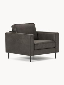 Fauteuil Hunter van gerecycled leer, Frame: massief grenenhout, vezel, Poten: gepoedercoat metaal Dit p, Leer antraciet, B 87 x D 95 cm