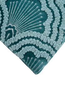 Bestickte Samt-Kissenhülle Chelsey mit Hoch-Tief-Muster, 100% Baumwollsamt, Petrol, 45 x 45 cm