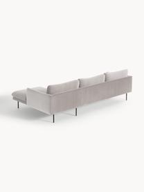 Sofa narożna z aksamitu Moby, Tapicerka: aksamit (wysokiej jakości, Stelaż: lite drewno sosnowe, Nogi: metal malowany proszkowo , Greige aksamit, S 280 x G 160 cm, prawostronna