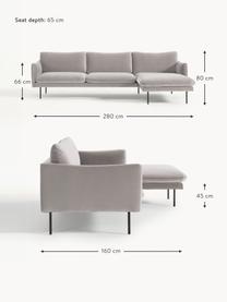 Samt-Ecksofa Moby, Bezug: Samt (Hochwertiger Polyes, Gestell: Massives Kiefernholz, FSC, Füße: Metall, pulverbeschichtet, Samt Greige, B 280 x T 160 cm, Eckteil rechts