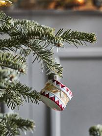 Handbemalte Weihnachtsbaumanhänger Tambur, 4 Stück, Glas, Rot, Weiß, Goldfarben, Ø 5 x H 5 cm