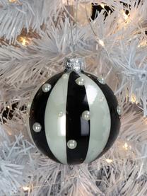 Décoration de sapin de Noël Stripe, 2 pièces, Verre, Noir, blanc nacré, brillant, Ø 8 cm