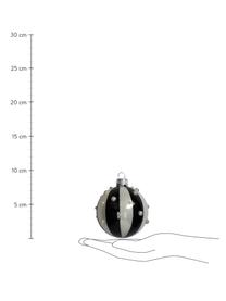 Bombka Stripe, 2 szt., Szkło, Czarny, biały perłowy, błyszczący, Ø 8 cm