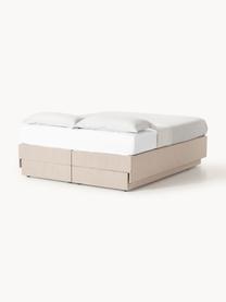 Boxspringbett Enya mit Stauraum, Bezug: 100 % Polyester Der strap, Matratze: 5-Zonen-Taschenfederkern, Webstoff Beige, B 140 x L 200 cm, Härtegrad H2