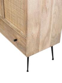 Mangohouten dressoir Larry met vlechtwerk, Frame: mangohout, Poten: gelakt metaal, Bruin, zwart, 80 x 137 cm