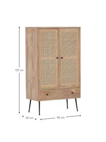 Mangohouten dressoir Larry met vlechtwerk, Frame: mangohout, Poten: gelakt metaal, Bruin, zwart, 80 x 137 cm