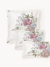 Taie d'oreiller en satin de coton à motif floral Margot, Blanc cassé, beige clair, larg. 50 x long. 70 cm