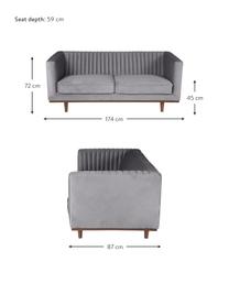 Fluwelen bank Dante (2-zits) in donkergrijs met houten poten, Bekleding: polyester fluweel, Poten: gelakt rubberhout, Fluweel donkergrijs, gelakt rubberhout, B 174  x D 87 cm