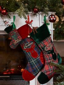 Set 2 calze decorative Merry Christmas, Poliestere, cotone, Verde scuro, rosso, Larg. 26 x Alt. 47 cm
