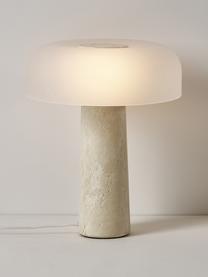 Lampada da tavolo con base in travertino Carla, Paralume: vetro, Base della lampada: travertino, metallo, Bianco, beige, travertino, Ø 32 x Alt. 39 cm