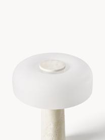 Tafellamp Carla met travertijnen voet, Lampvoet: metaal, Lampenkap: glas, Wit, beige, travertijn, B 32 x H 39 cm