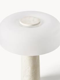 Lampe à poser avec pied en travertin Carla, Blanc, beige, travertin, Ø 32 x haut. 39 cm