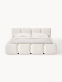 Cama tapizada de borreguillo bouclé Tayla, Tapizado: tejido borreguillo bouclé, Tapizado: espuma, certificado Certi, Estructura: madera maciza de abeto, t, Patas: madera de abedul Este pro, Borreguillo bouclé blanco Off White, An 140 x Al 200 cm