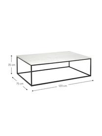 Tavolino grande da salotto con piano in marmo Alys, Struttura: metallo verniciato a polv, Bianco marmorizzato, nero, Larg. 120 x Prof. 75 cm