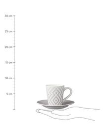 Espressotassen Abella mit Untertassen in Grau/Weiß mit Strukturmuster, 4 Stück, Keramik, Grau, Weiß, Ø 12 x H 7 cm