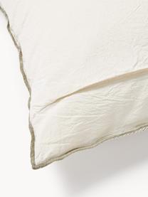 Housse de couette en tissu gaufré Clemente, Vert olive, blanc cassé, larg. 200 x long. 200 cm