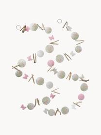 Handgemaakte slingers Rosalie, set van 2, Bedrukte Capiz schelpen, drijfhout, Wit, lichtroze, lichtgroen, Ø 7 x L 180 cm
