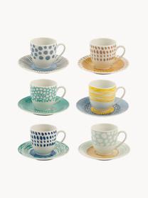 Tasses à expresso avec sous-tasses Marea, 6 élém., Porcelaine, Tons bleus, jaunes et verts, Ø 6 x haut. 6 cm, 90 ml