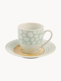 Šálky na espresso s podšálkami Marea, 6 ks, Porcelán, Modré, žlté a zelené tóny, Ø 6 x V 6 cm, 90 ml