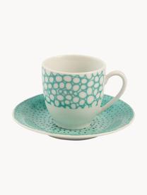 Tasses à expresso avec sous-tasses Marea, 6 élém., Porcelaine, Tons bleus, jaunes et verts, Ø 6 x haut. 6 cm, 90 ml