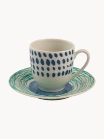 Set di 6 tazzine da caffè con piattini Marea, Porcellana, Tonalità verdi, gialle e blu, Ø 6 x Alt. 6 cm, 90 ml