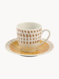 Set di 6 tazzine da caffè con piattini Marea, Porcellana, Tonalità verdi, gialle e blu, Ø 6 x Alt. 6 cm, 90 ml