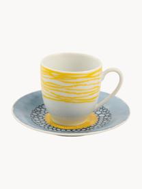 Šálky na espresso s podšálkami Marea, 6 ks, Porcelán, Modré, žlté a zelené tóny, Ø 6 x V 6 cm, 90 ml