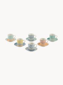 Tasses à expresso avec sous-tasses Marea, 6 élém., Porcelaine, Tons bleus, jaunes et verts, Ø 6 x haut. 6 cm, 90 ml