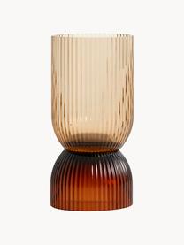 Jarrón artesanal con relieves Riva, Vidrio, Tonos marrones, Ø 9 x Al 19 cm