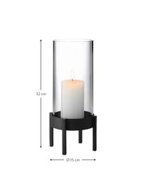 Modern windlicht Nero, Frame: gecoat metaal, Windlicht: glas, Zwart, Ø 15 x H 32 cm