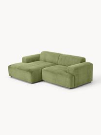 Cord-Ecksofa Melva (3-Sitzer), Bezug: Cord (92 % Polyester, 8 %, Gestell: Massives Kiefernholz, Spa, Cord Olivgrün, B 238 x T 143 cm, Eckteil links