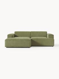 Cord-Ecksofa Melva (3-Sitzer), Bezug: Cord (92 % Polyester, 8 %, Gestell: Massives Kiefernholz, Spa, Füße: Kunststoff, Cord Olivgrün, B 238 x T 143 cm, Eckteil links