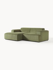 Cord-Ecksofa Melva (3-Sitzer), Bezug: Cord (92 % Polyester, 8 %, Gestell: Massives Kiefernholz, Spa, Füße: Kunststoff Dieses Produkt, Cord Olivgrün, B 238 x T 143 cm, Eckteil links