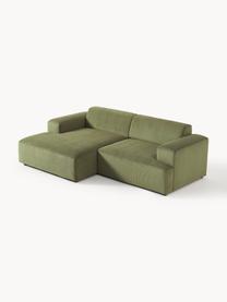 Sofá rinconera de pana Melva (3 plazas), Tapizado: pana (92% poliéster, 8% p, Estructura: madera de pino maciza, ce, Patas: plástico, Pana verde oliva, An 239 x F 143 cm, chaise longue izquierda