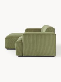 Cord-Ecksofa Melva (3-Sitzer), Bezug: Cord (92 % Polyester, 8 %, Gestell: Massives Kiefernholz, Spa, Füße: Kunststoff Dieses Produkt, Cord Olivgrün, B 238 x T 143 cm, Eckteil links