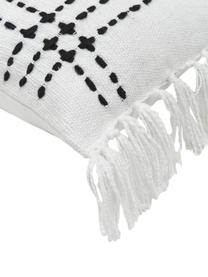 Poszewka na poduszkę z bawełny z frędzlami Finca, 100% bawełna, Biały, czarny, S 30 x D 50 cm