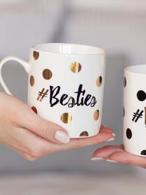 Tazas de café Besties, 2 uds., Porcelana, Blanco, negro, dorado, Ø 12 x Al 10 cm, 350 ml