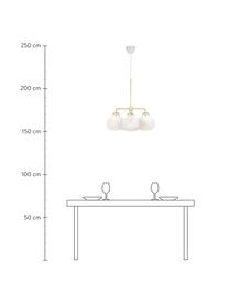 Lampada a sospensione in vetro Raito, Paralume: vetro opale, Decorazione: metallo, Baldacchino: materiale sintetico, Bianco opalino, ottone, Ø 57 x Alt. 55 cm