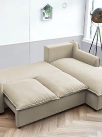 Divano letto angolare in tessuto sabbia con contenitore Mona, Rivestimento: 100% poliestere idrorepel, Struttura: legno, truciolato, Piedini: plastica, Sabbia, Larg. 230 x Prof. 170 cm