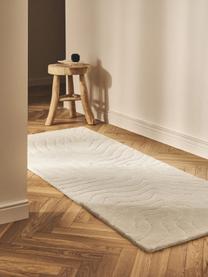 Tapis de couloir en laine tuftée main Aaron, Blanc crème, larg. 80 x long. 200 cm