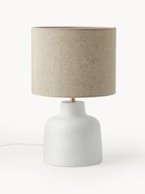 Lámpara de mesa artesanal de cemento Ike, Pantalla: 100% lino, Blanco crema, beige, Ø 30 x Al 45 cm