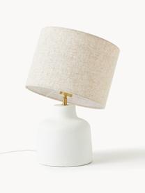Lampada da tavolo con base in cemento Ike, Paralume: 100% lino, Bianco crema, beige, Ø 30 x Alt. 45 cm