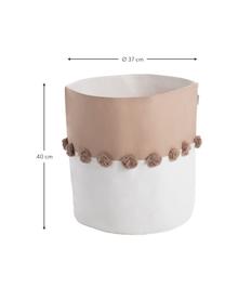 Cestino portaoggetti con ponpon Seashell, 100% cotone, Bianco, rosa, Ø 37 x Alt. 40 cm