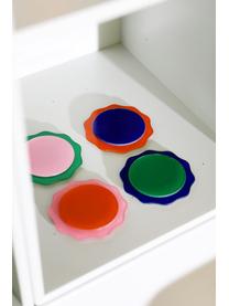 Set 4 sottobicchieri in vetro Wobbly, Vetro, Blu scuro, arancione, rosa, verde, Ø 10 cm