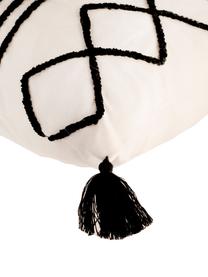 Kissenhülle Istanbul mit Hoch-Tief-Muster aus Chenille und Quasten, 100% Baumwolle, Weiss, Schwarz, 30 x 50 cm