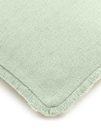 Dubbelzijdige kussenhoes Loran in mintgroen met decoratieve franjes, 100% katoen, Groen, B 40 x L 40 cm