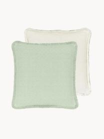 Copricuscino reversibile verde menta con frange Loran, 100% cotone, Verde, Larg. 40 x Lung. 40 cm