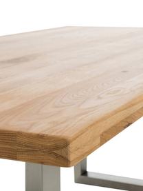 Mesa de comedor Oliver, tablero de madera maciza, Tablero: madera de roble maciza y , Patas: acero mate lacado, Roble, acero inoxidable, An 180 x F 90 cm