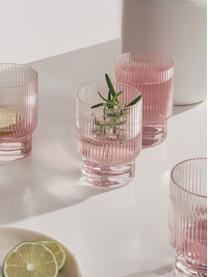 Vasos artesanales con relive Minna, 4 uds., Vidrio soplado artesanalmente, Transparente, Ø 8 x Al 10 cm, 300 ml